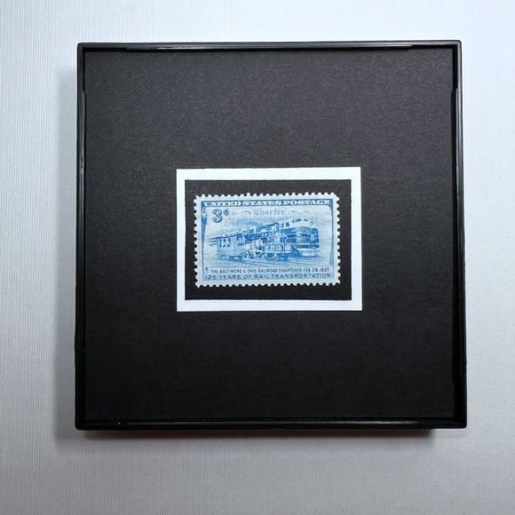 B&O Railroad Framed Postage Stamp Art 4x4 USA #1006 - Picture 2 of 4